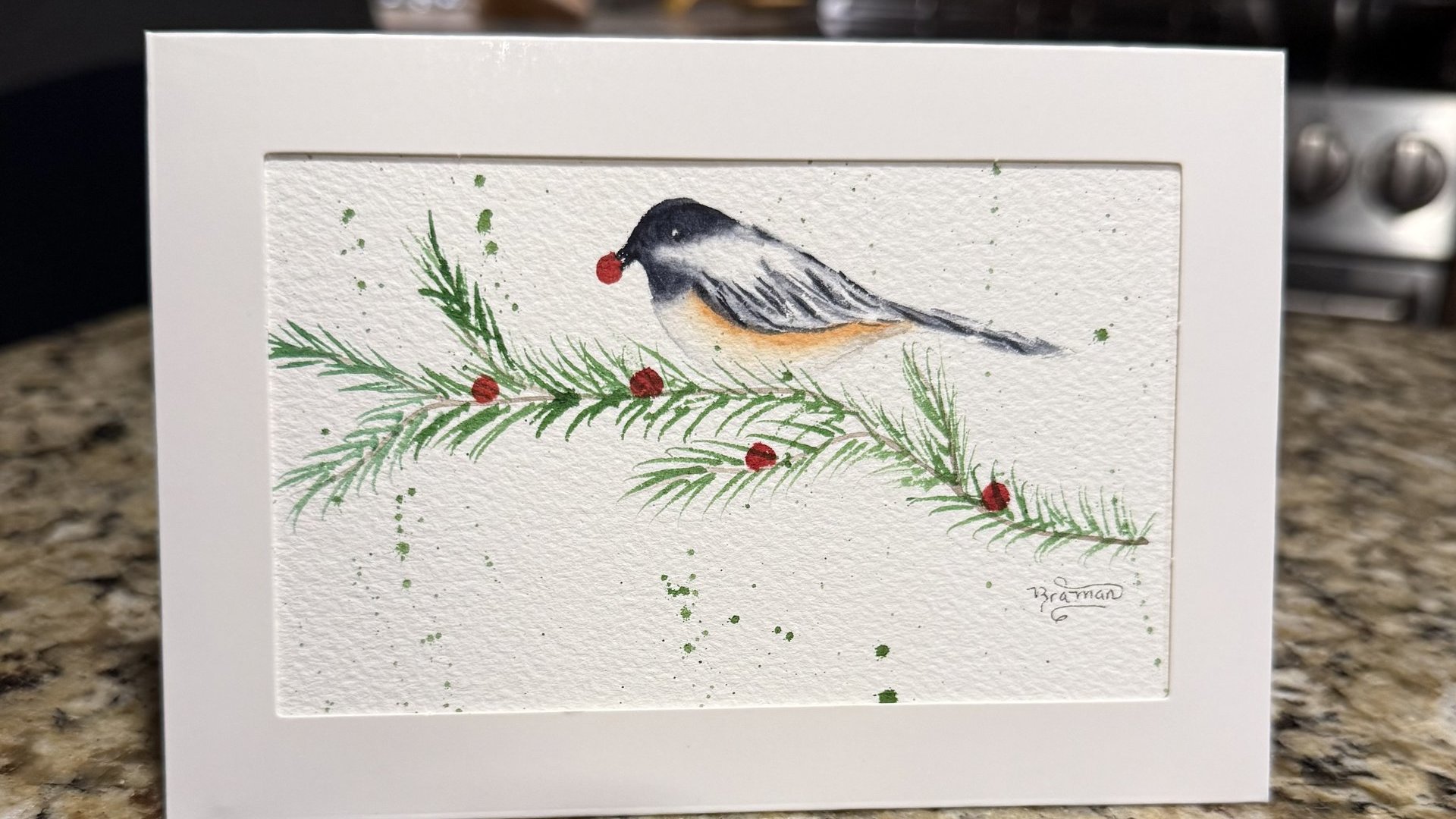 Chickadee Watercolor Card~Original