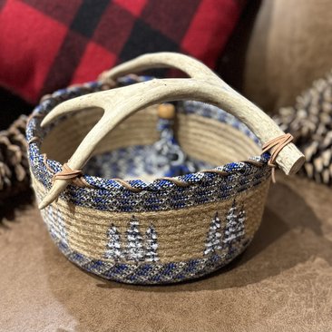 Antler Basket With Snowy Blue Trees