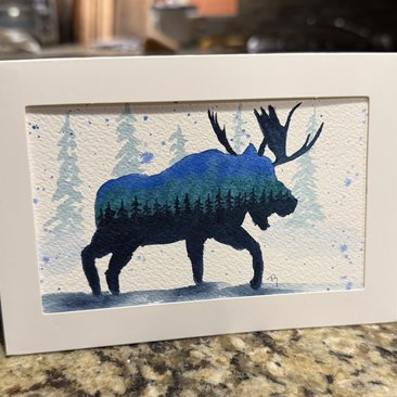 Moose Watercolor Card~Original