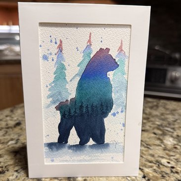 Mama & Cub Bear Watercolor Card~Original