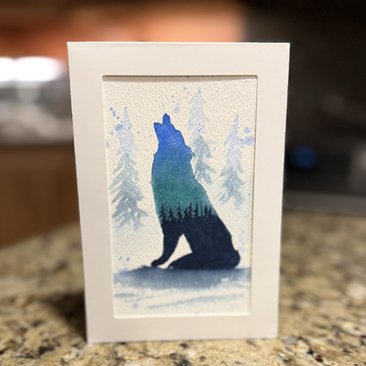 Sitting Wolf Watercolor Card~Original 